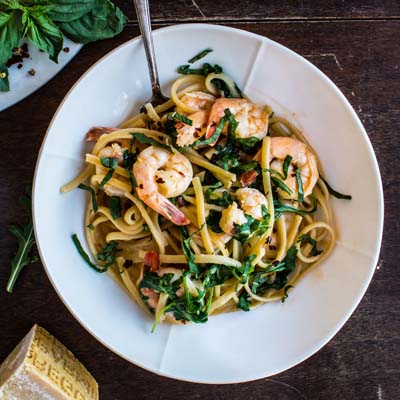 Instant Pot Linguini with Spicy Shrimp and Arugula